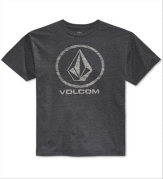 Camiseta masculina Volcom Corpo Push com estampa gráfica e logotipo, cinza, tamanho pequeno