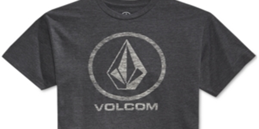 Camiseta masculina Volcom Corpo Push com estampa gráfica e logotipo, cinza, tamanho pequeno