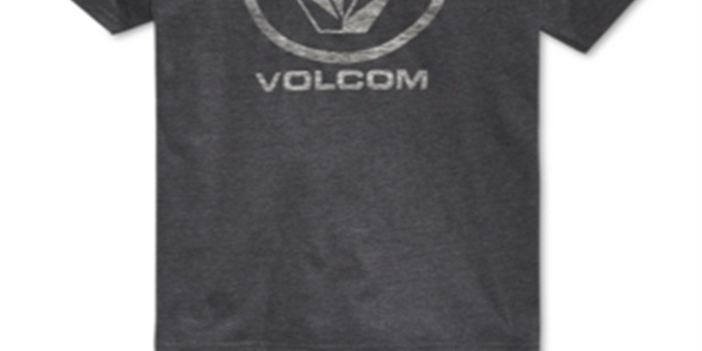 Camiseta masculina Volcom Corpo Push com estampa gráfica e logotipo, cinza, tamanho pequeno