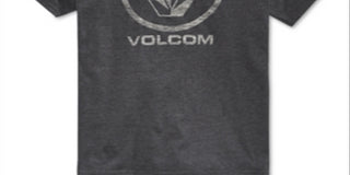 Camiseta masculina Volcom Corpo Push com estampa gráfica e logotipo, cinza, tamanho pequeno