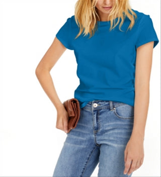 Blusa feminina de algodão com gola redonda, tamanho extragrande, azul, da INC International Concepts