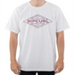 Camiseta masculina Rip Curl Palm Tubes com estampa gráfica e logotipo, branca, tamanho GG