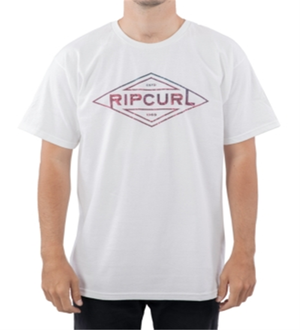 Camiseta masculina Rip Curl Palm Tubes com estampa gráfica e logotipo, branca, tamanho GG
