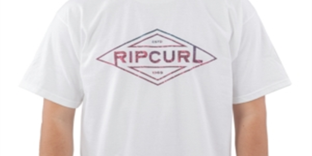 Camiseta masculina Rip Curl Palm Tubes com estampa gráfica e logotipo, branca, tamanho GG