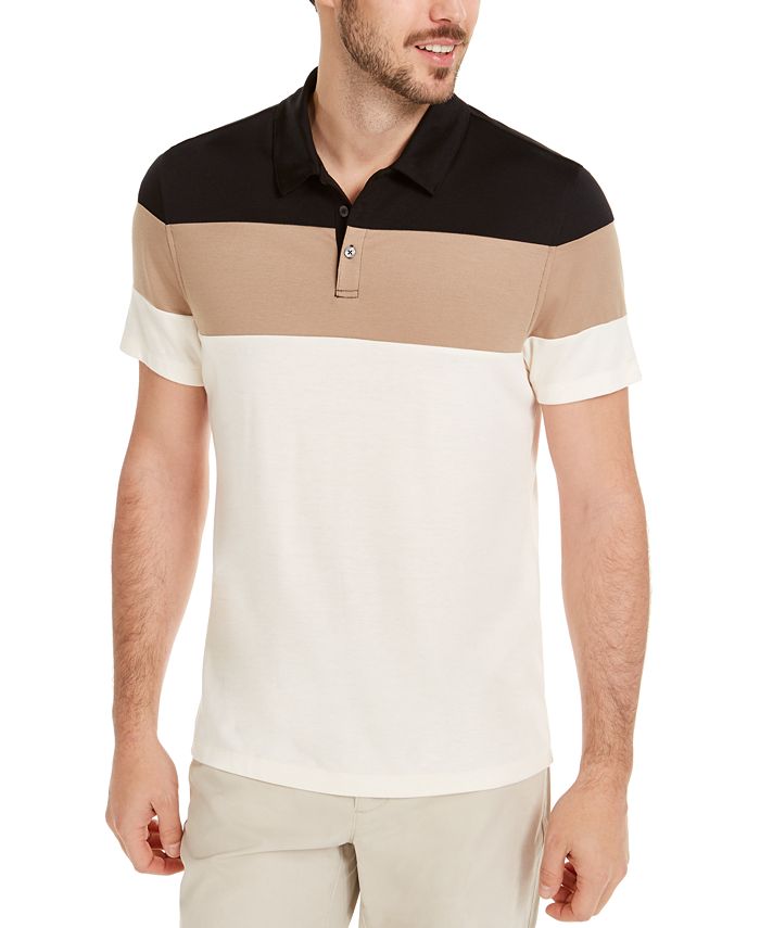 Camisa polo Alfani masculina com listras verticais e colorblock, marrom, tamanho pequeno