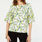 Blusa estampada com manga sino Alfani feminina, branca, tamanho pequeno P/M