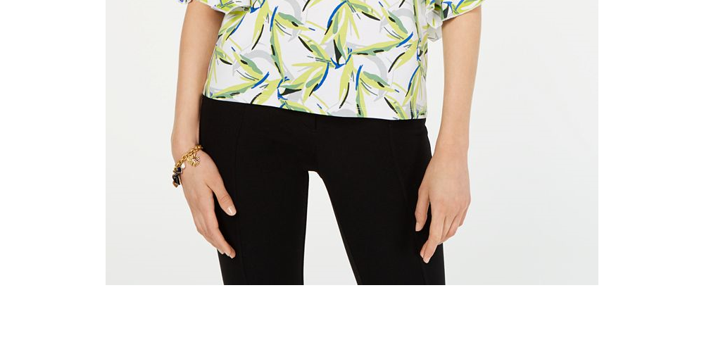 Blusa estampada com manga sino Alfani feminina, branca, tamanho pequeno P/M