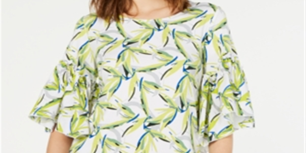 Blusa estampada com manga sino Alfani feminina, branca, tamanho pequeno P/M