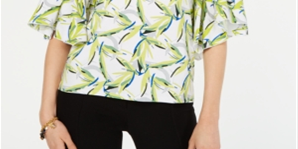 Blusa estampada com manga sino Alfani feminina, branca, tamanho pequeno P/M