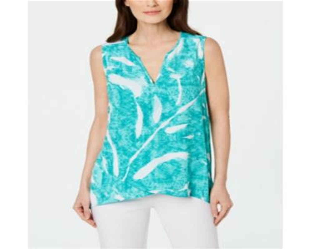 Blusa feminina Alfani estampada alta e baixa cruzada, verde, tamanho pequeno e pequeno
