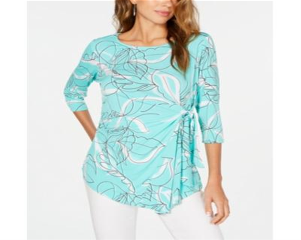 Blusa feminina Alfani com estampa e amarração lateral, azul, tamanho pequeno P