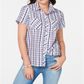 Tommy Hilfiger Blusa xadrez feminina com botões, azul, tamanho pequeno