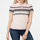 Camisa polo feminina Tommy Hilfiger com listras múltiplas, rosa, tamanho P