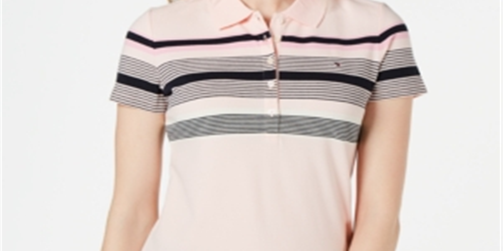 Camisa polo feminina Tommy Hilfiger com listras múltiplas, rosa, tamanho P