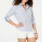 Tommy Hilfiger Blusa Seersucker Feminina com Zíper Azul Tamanho P