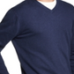 Suéter masculino vintage à prova de intempéries com acabamento canelado e gola V, azul, tamanho médio