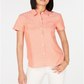 Camisa de acampamento listrada de algodão Tommy Hilfiger feminina, laranja, tamanho pequeno