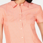 Camisa de acampamento listrada de algodão Tommy Hilfiger feminina, laranja, tamanho pequeno
