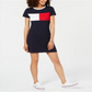 Vestido camiseta com logo feminino Tommy Hilfiger azul marinho tamanho extragrande