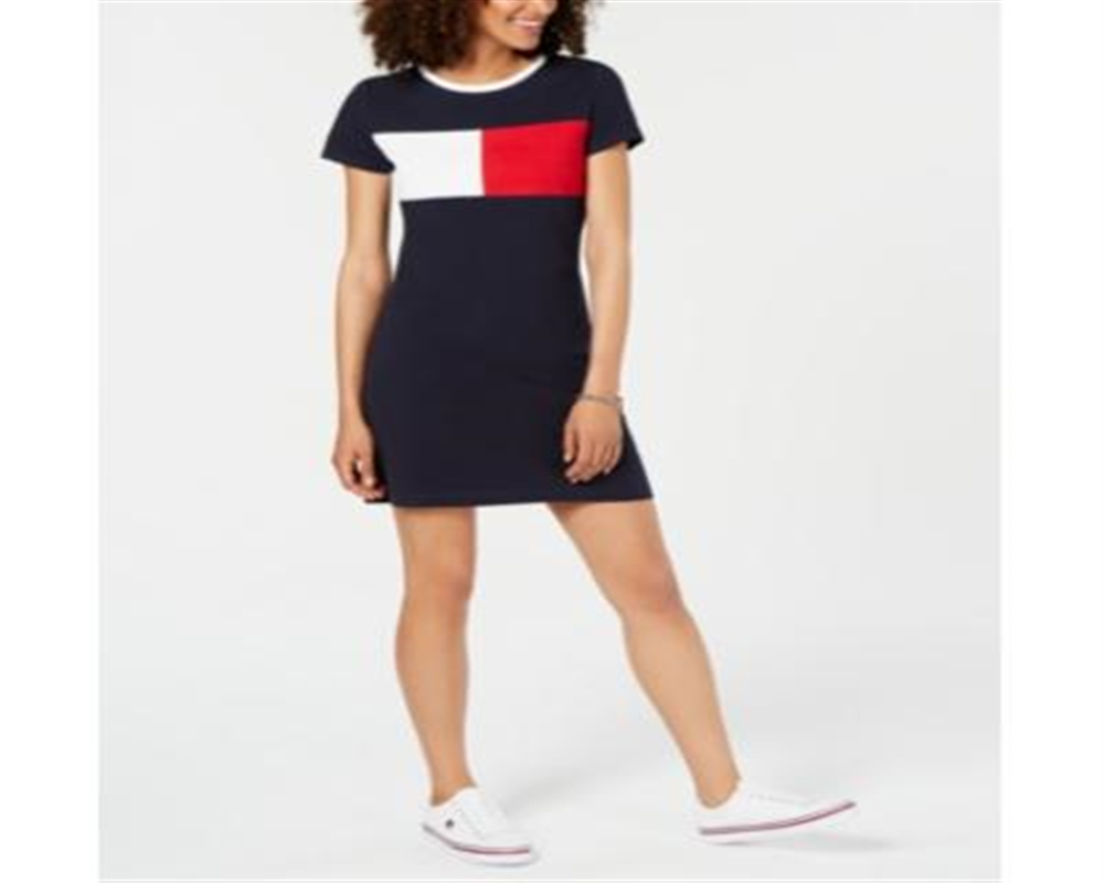 Vestido camiseta com logo feminino Tommy Hilfiger azul marinho tamanho extragrande
