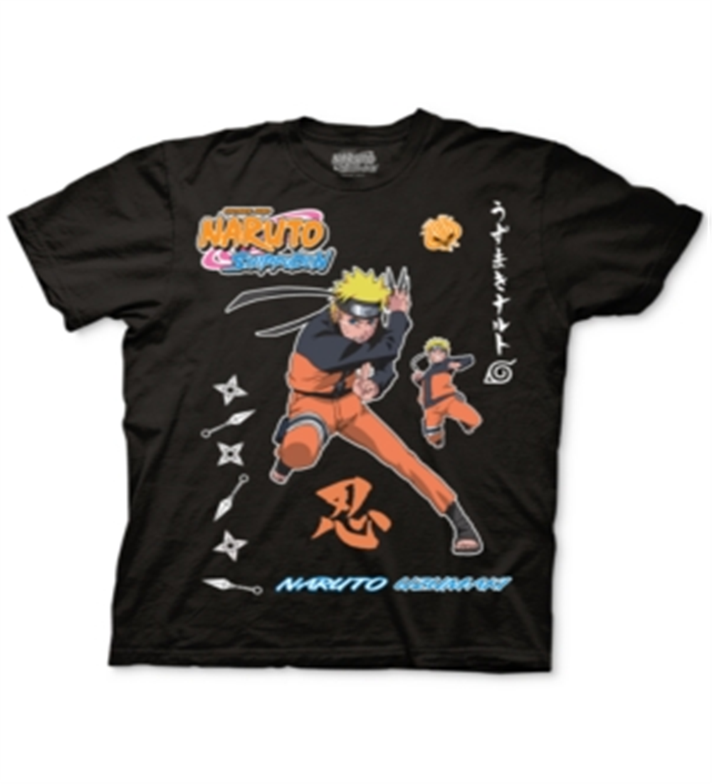 Camiseta gráfica masculina Naruto Dart preta tamanho grande