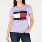 Camiseta Tommy Hilfiger Feminina de Algodão com Logotipo Bordado Roxa Tamanho P
