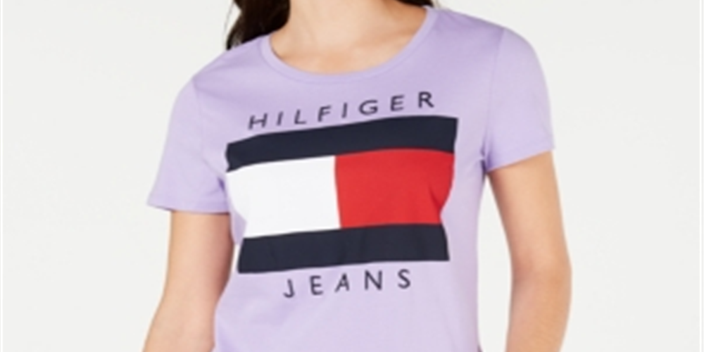 Camiseta Tommy Hilfiger Feminina de Algodão com Logotipo Bordado Roxa Tamanho P