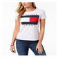 Camiseta feminina Tommy Hilfiger de algodão com logotipo bordado, branca, tamanho 2XL