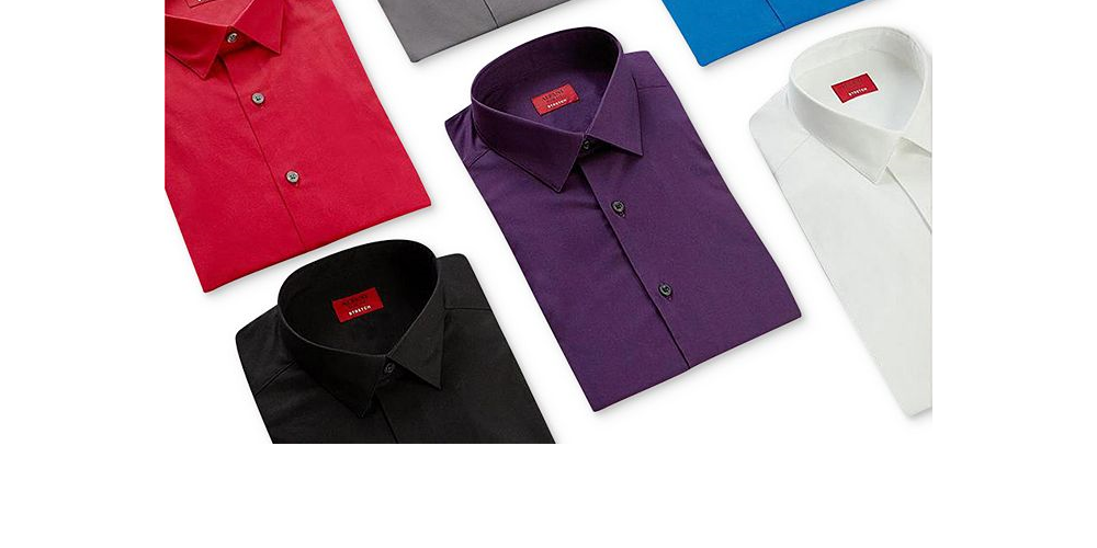 Camisa social masculina Alfani Spectrum Slim Fit com botões, vermelha, tamanho 16"-16,5" gola 34"-35" manga.