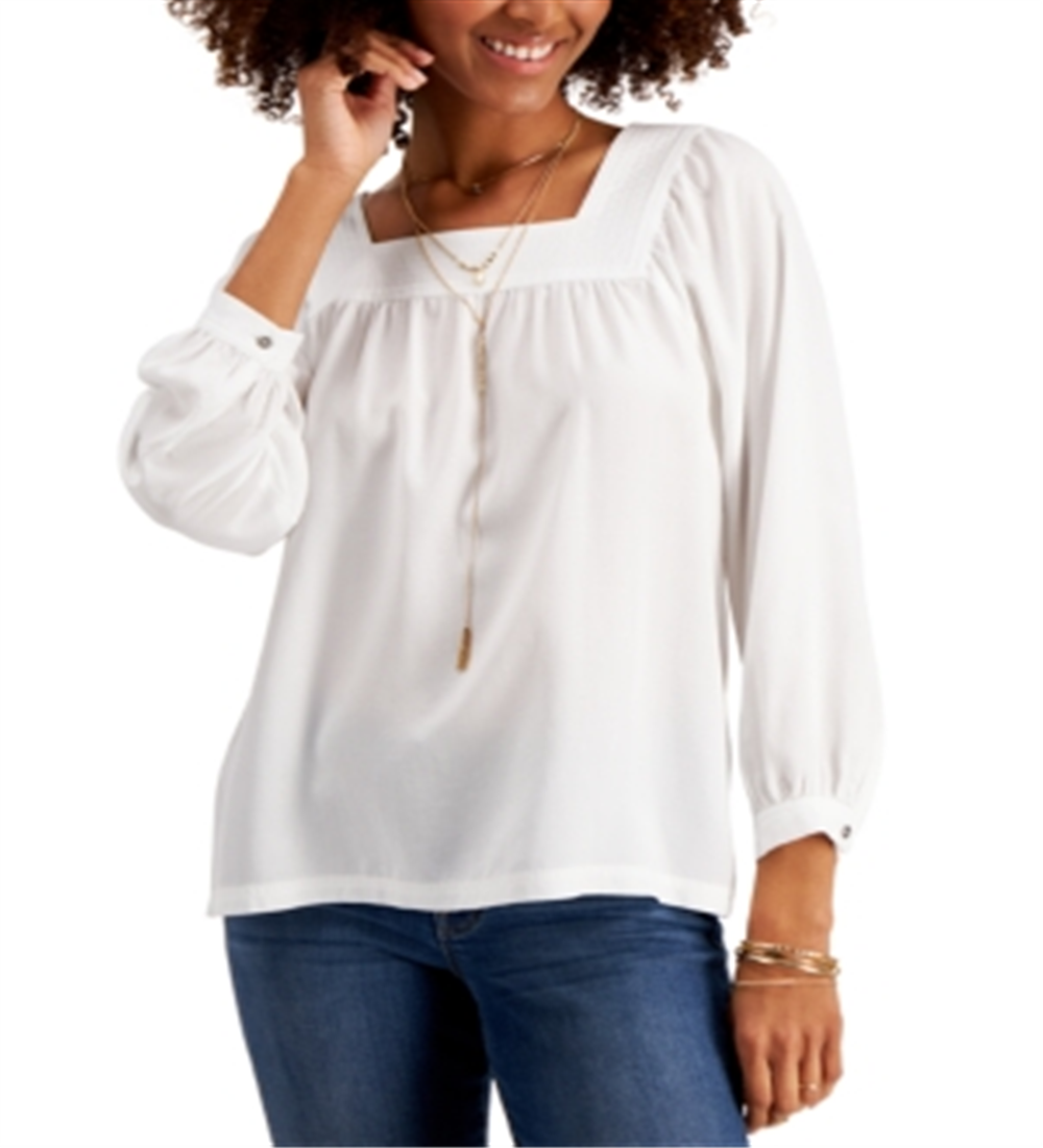 Top feminino com decote quadrado estilo &amp; co, branco, tamanho pequeno