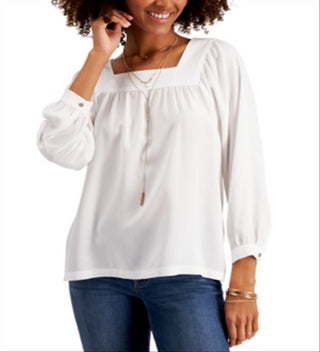 Top feminino com decote quadrado estilo &amp; co, branco, tamanho pequeno