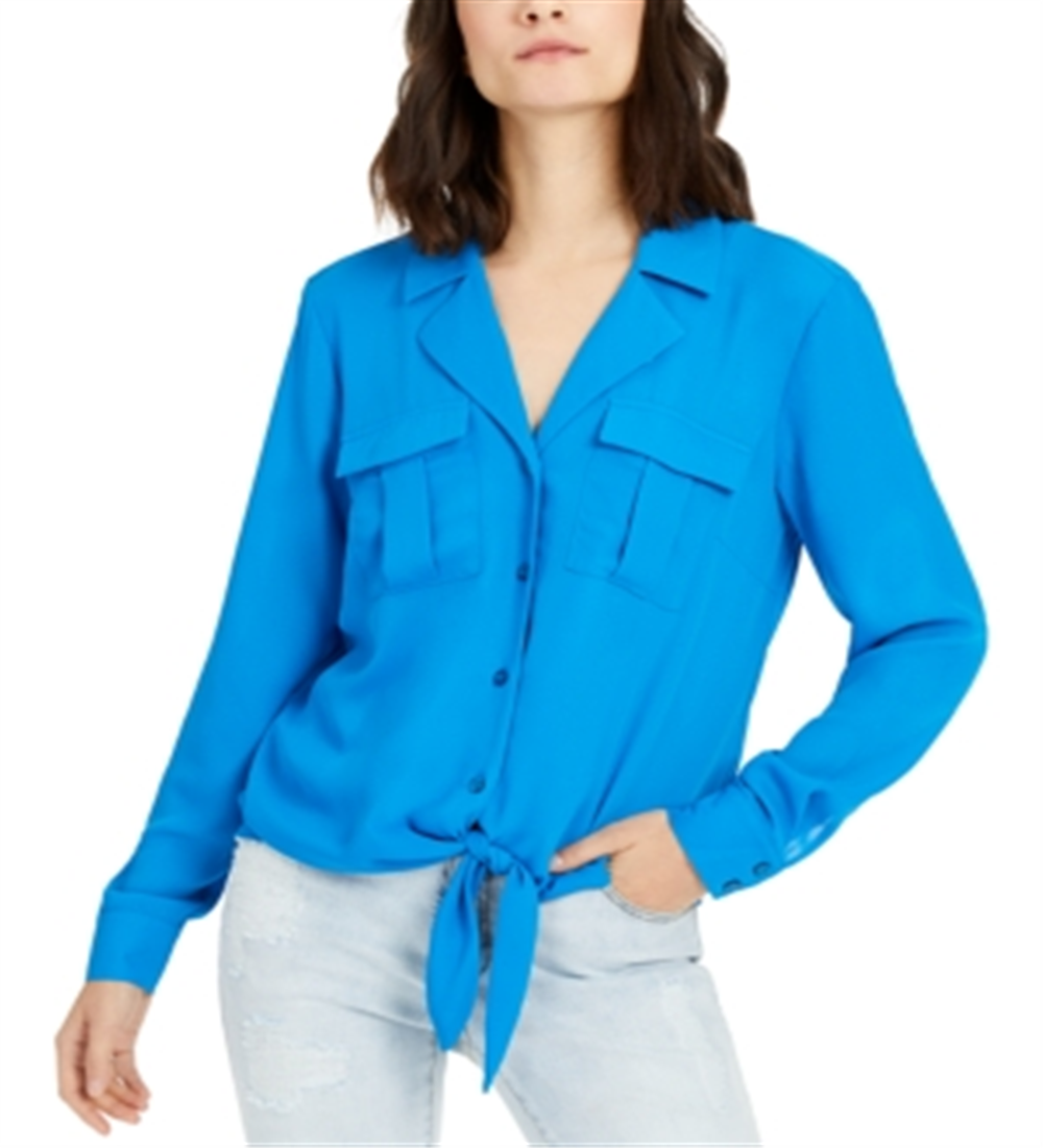 Camisa feminina com amarração frontal da INC International Concepts, azul, tamanho XX-G