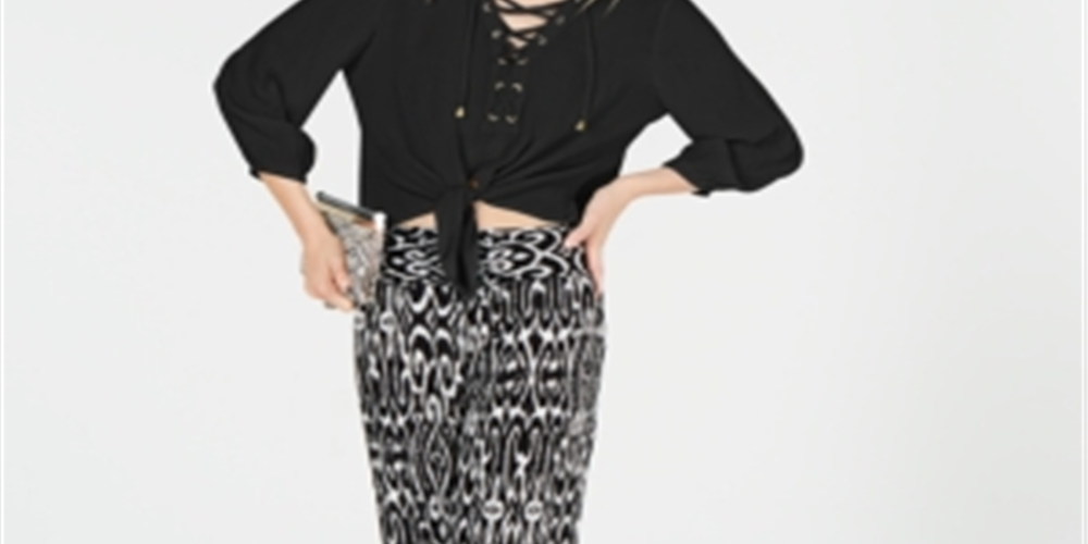 Blusa feminina com cadarço INC International Concepts, preta, tamanho pequeno