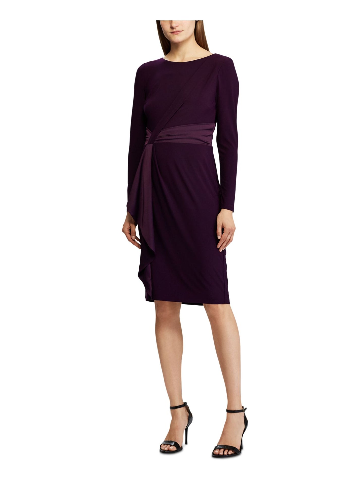 Vestido Ralph Lauren Feminino Manga Longa com Acabamento em Cetim Roxo Tamanho 6 Petite
