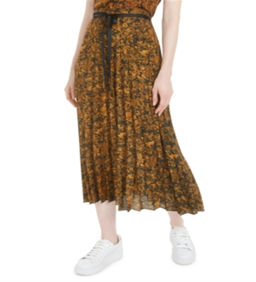 Saia plissada sanfonada MIDI Bar III feminina, tamanho médio, amarela
