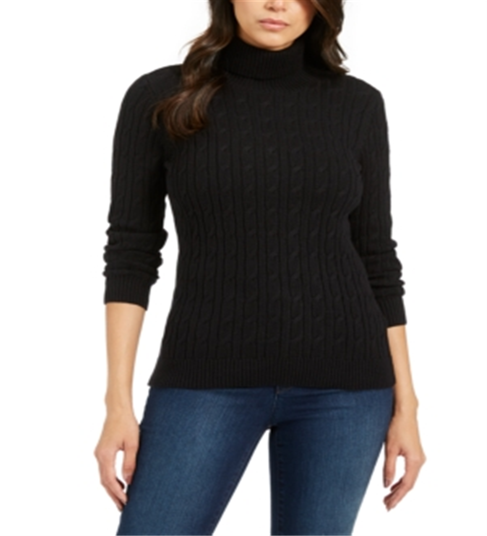 Suéter feminino Charter Club Cable com gola alta, preto, tamanho médio
