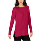 Suéter pulôver feminino Maison Jules com acabamento canelado, vermelho, tamanho médio