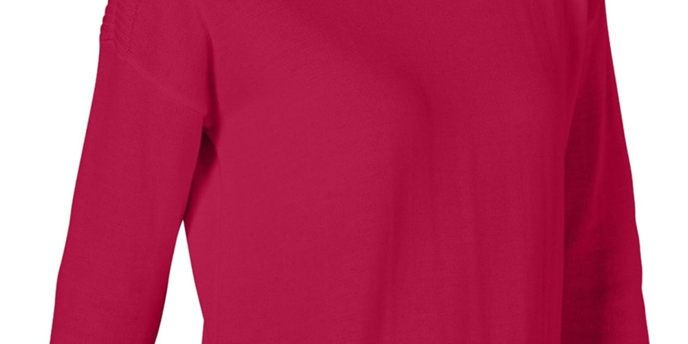 Suéter pulôver feminino Maison Jules com acabamento canelado, vermelho, tamanho médio