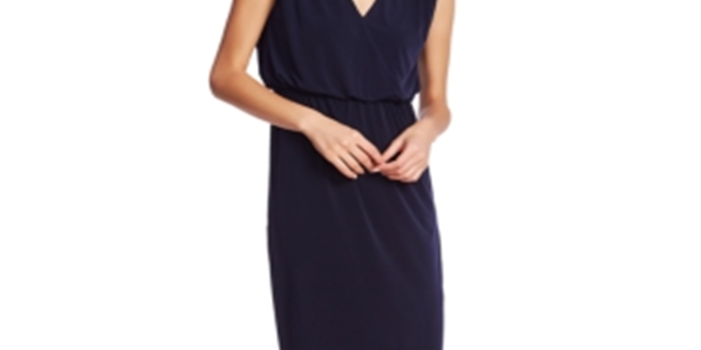 1.STATE Vestido casual feminino com cintura marcada e decote em V, preto, tamanho médio