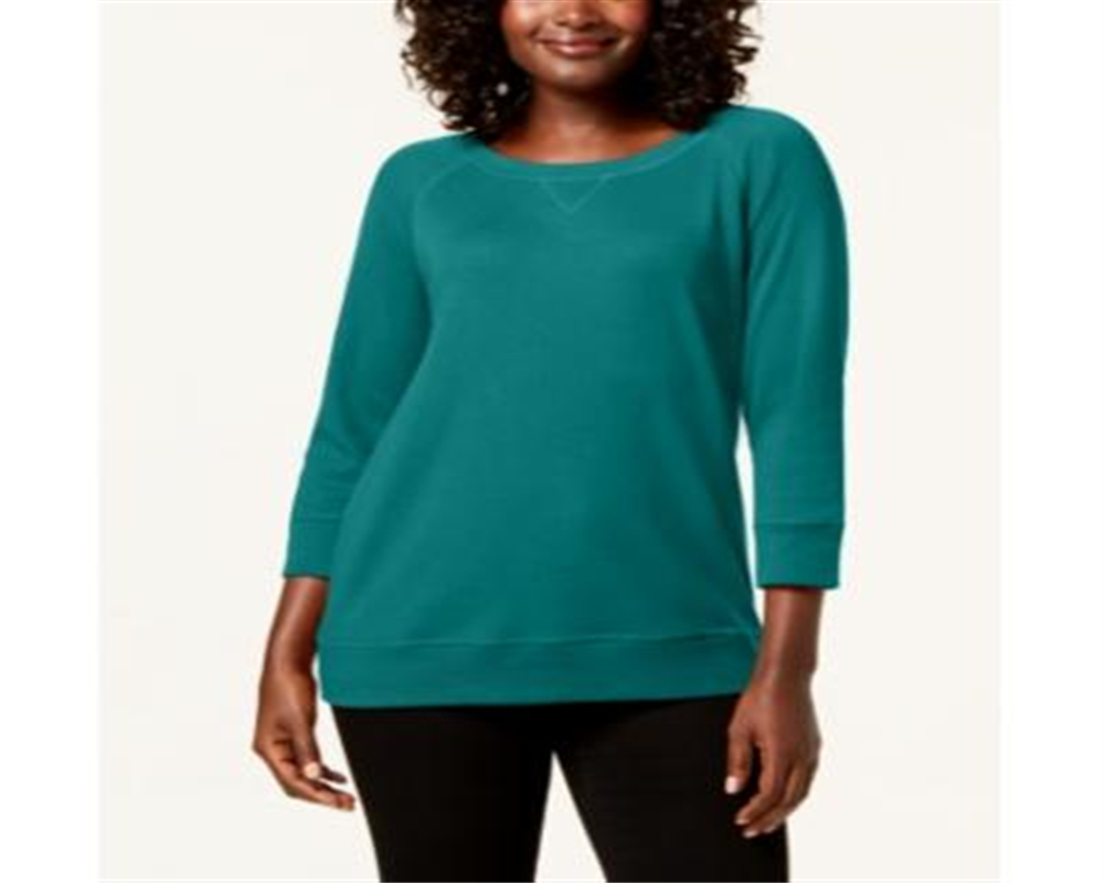 Karen Scott Top esportivo feminino com decote redondo, verde, tamanho XX-G