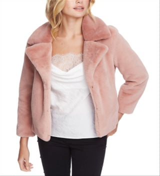 1STATE Womens Cropped Faux Fur Jacket Pink Size Small