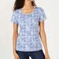 Camiseta feminina estampada com decote redondo Karen Scott, azul, tamanho médio