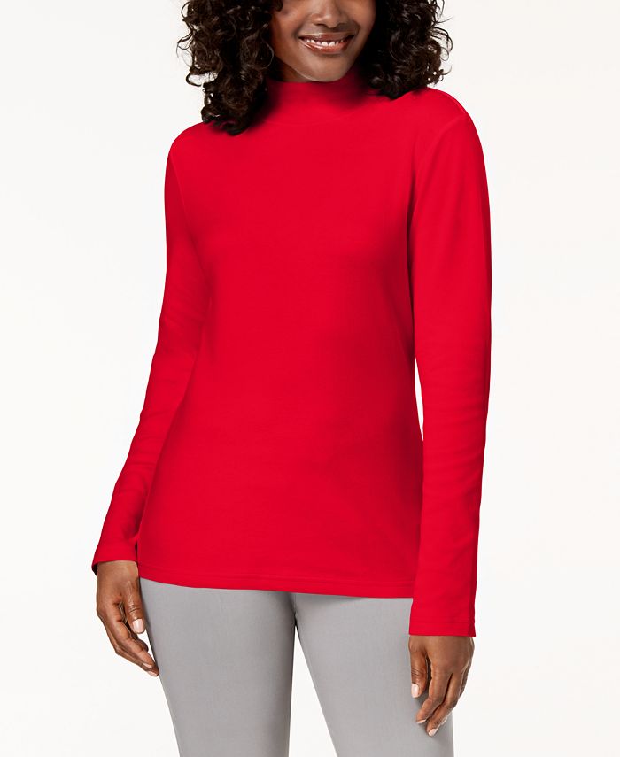 Blusa de gola alta feminina Karen Scott de algodão, azul, tamanho P