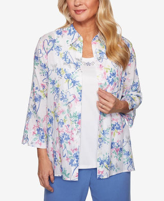 Alfred Dunner The Summer Wind Top em camadas feminino, branco, vários tamanhos, pequeno, extragrande
