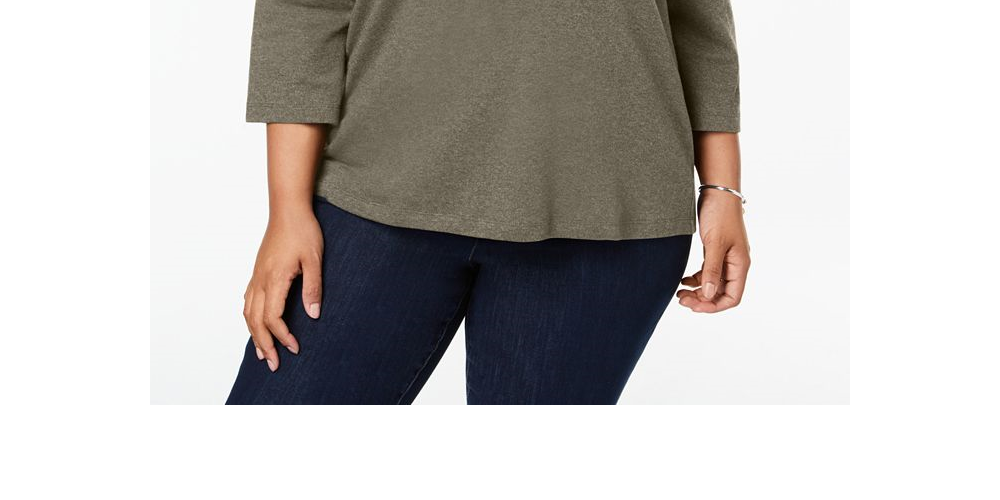 Karen Scott Blusa Feminina Plus Cotton Gola Dividida Marrom Tamanho 1X