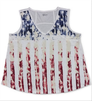 Regata feminina com estampa de bandeira Style &amp; Co, branca, tamanho pequeno