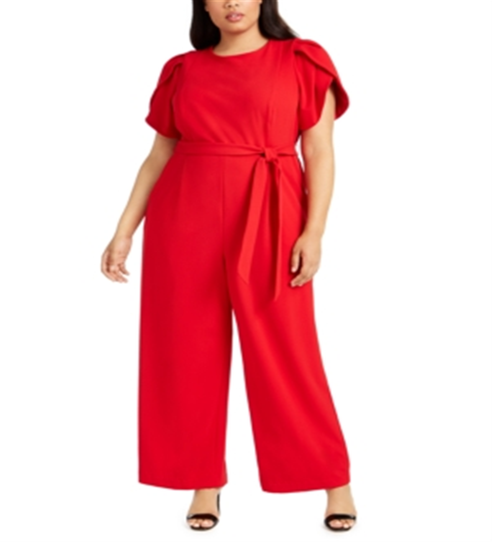 Macacão Calvin Klein Feminino Manga Tulipa Cinto Vermelho Tamanho 18W