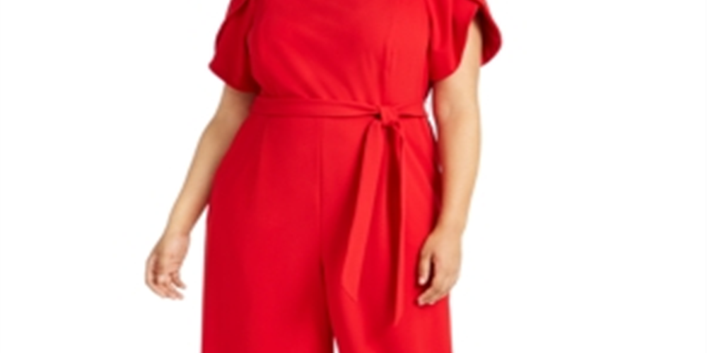 Macacão Calvin Klein Feminino Manga Tulipa Cinto Vermelho Tamanho 18W