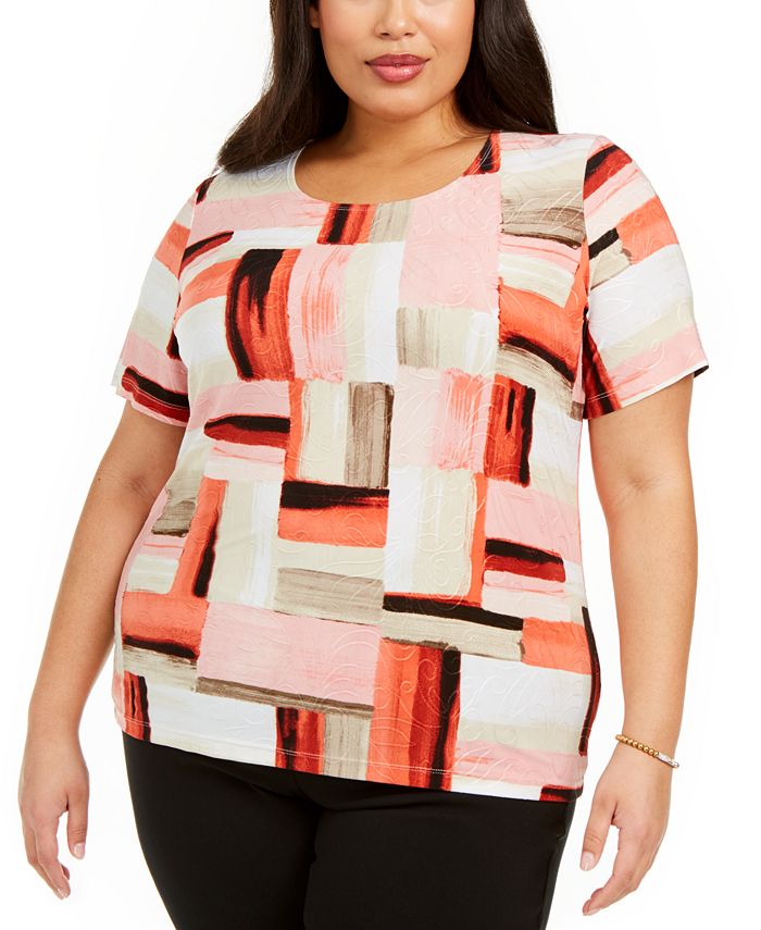Jm Collection Plus Size Estampado Jacquard Top Vermelho Tamanho 4X