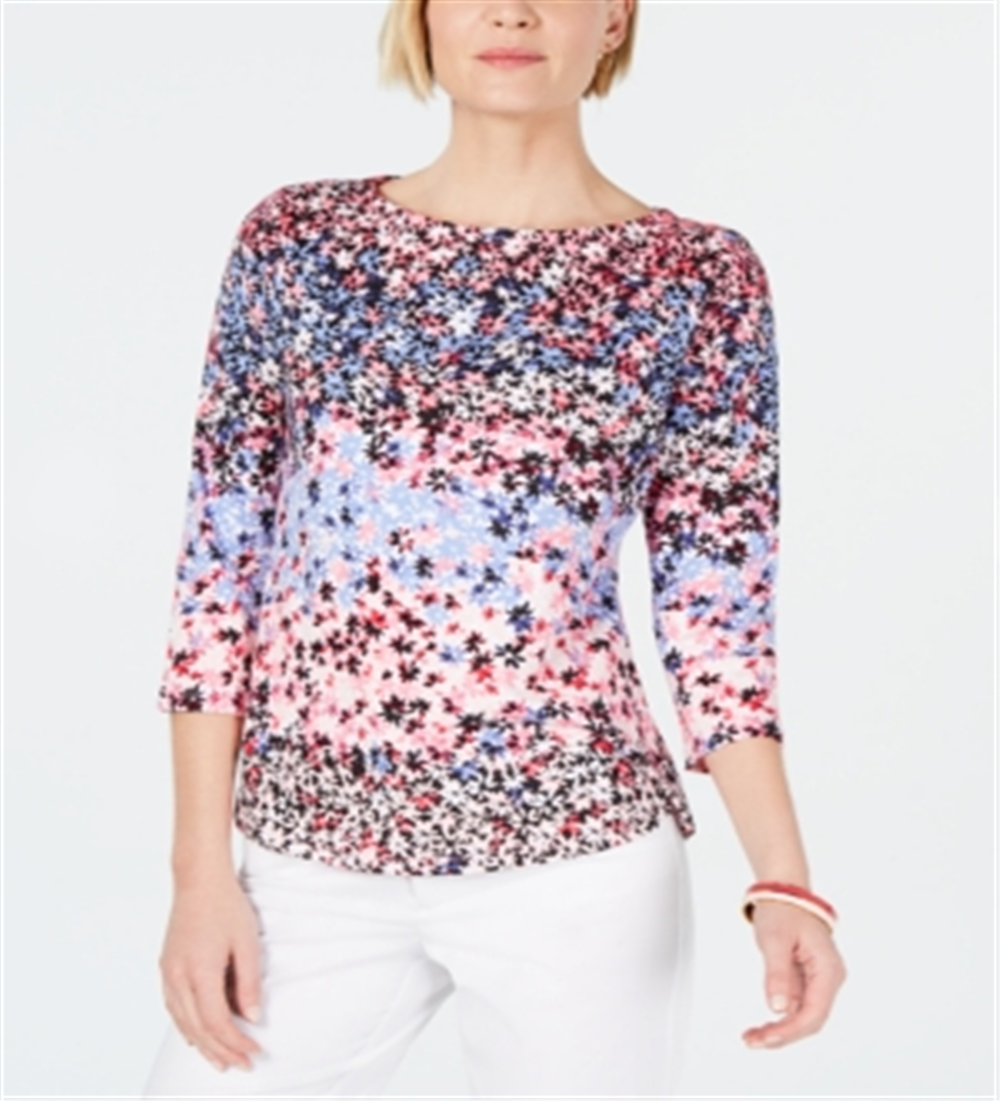 Top floral de algodão Pima feminino Charter Club, rosa, tamanho pequeno